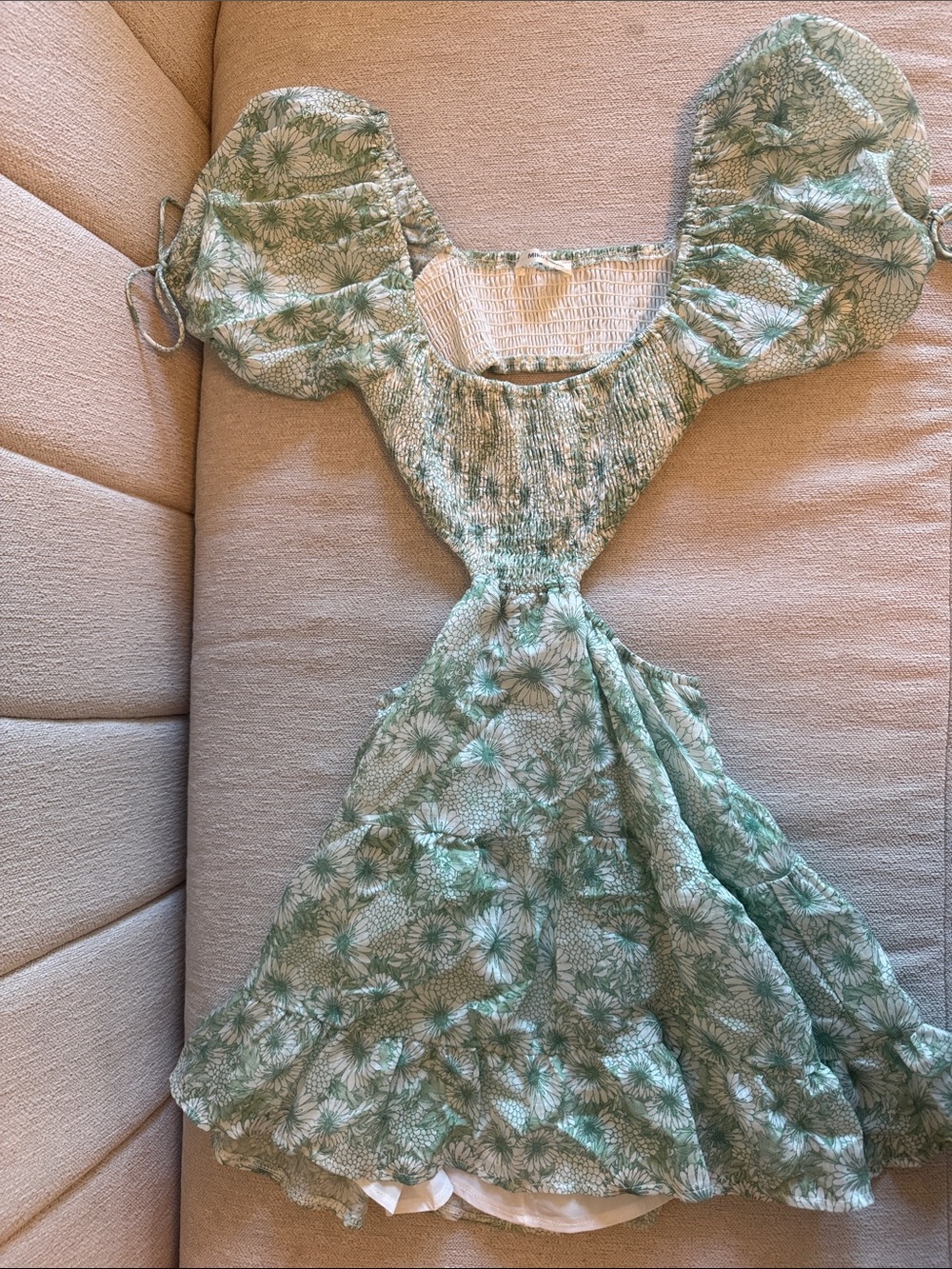 Green Floral Puff-Sleeve Summer Dress